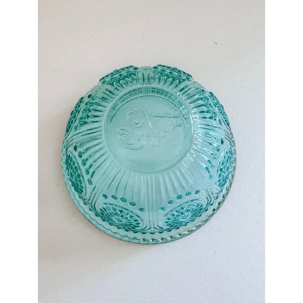 The Pioneer Woman Adeline Teal Glass Bowl Embossed Floral 6 Inch Round